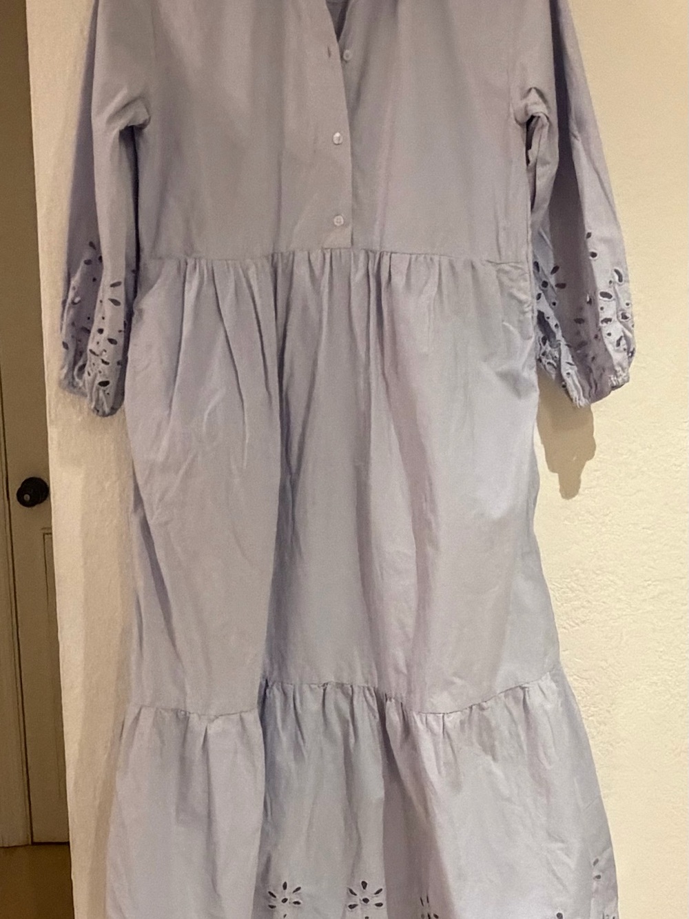 Anthropologie MAEVE Light Blue Button-Front Tiered Midi Dress with Eyelet Detail - Picture 5 of 10